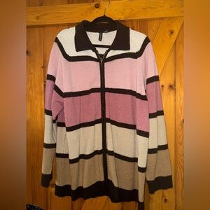 Jason Maxwell Women's Striped Cardigan - Pink, Gray, and Brown Y2K